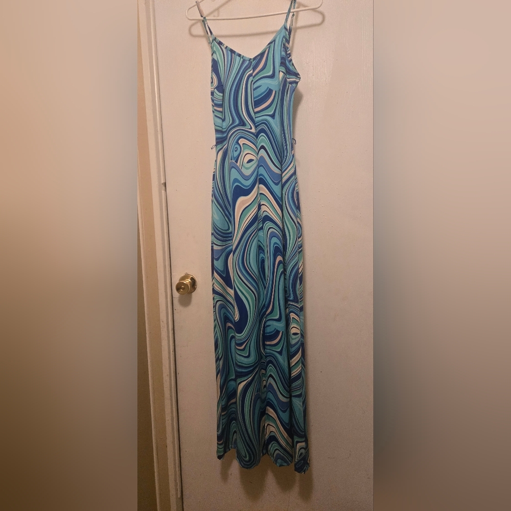 Blue and White Swirl Maxi Dress